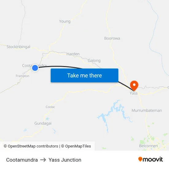 Cootamundra to Yass Junction map