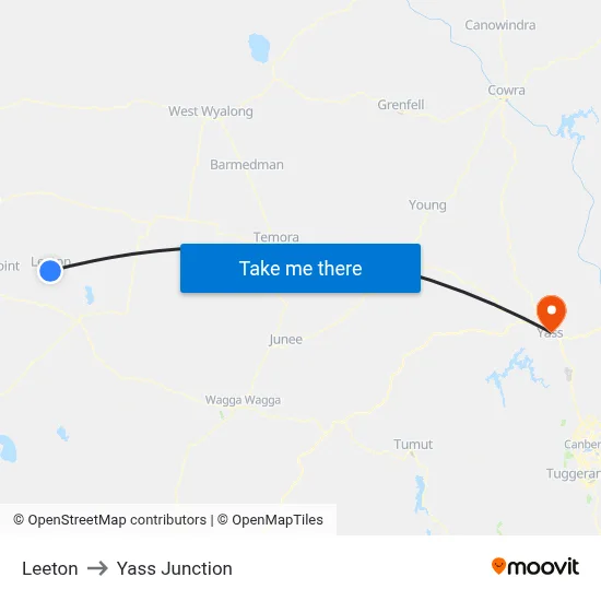 Leeton to Yass Junction map