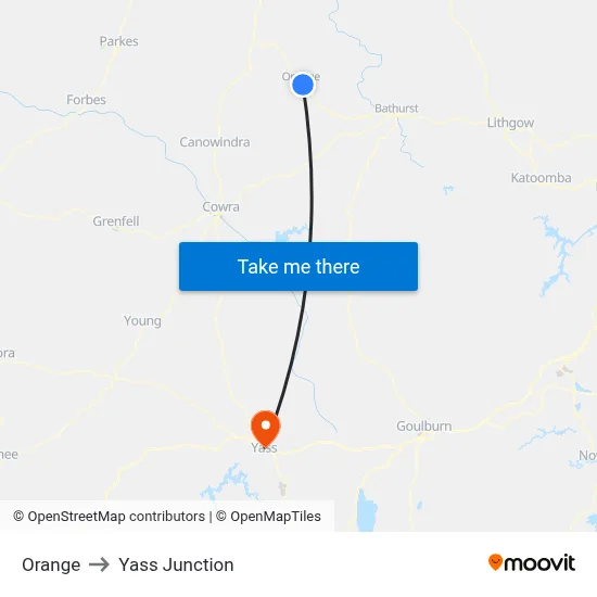 Orange to Yass Junction map