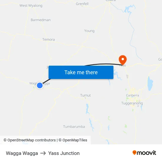 Wagga Wagga to Yass Junction map