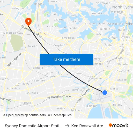 Sydney Domestic Airport Station to Ken Rosewall Arena map