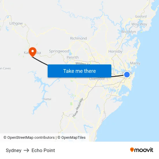 Sydney to Echo Point map