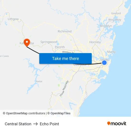 Central Station to Echo Point map