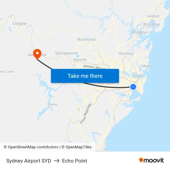 Sydney Airport SYD to Echo Point map