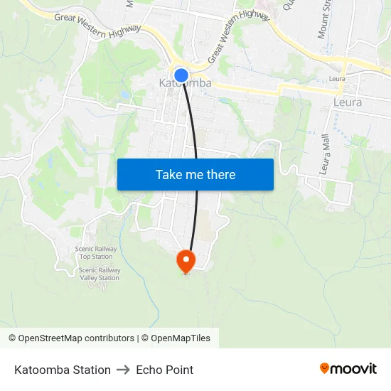 Katoomba Station to Echo Point map