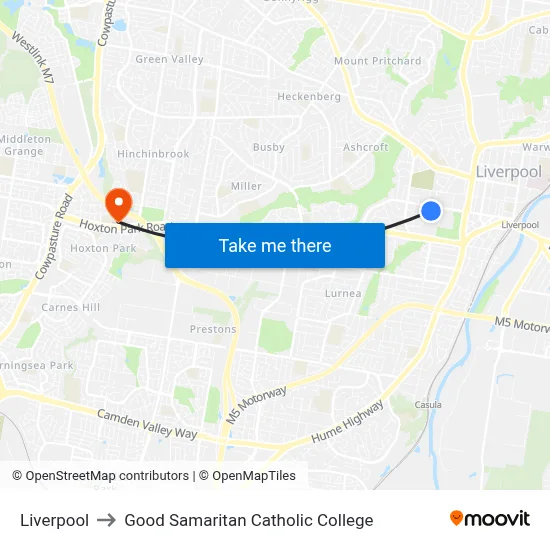 Liverpool to Good Samaritan Catholic College map