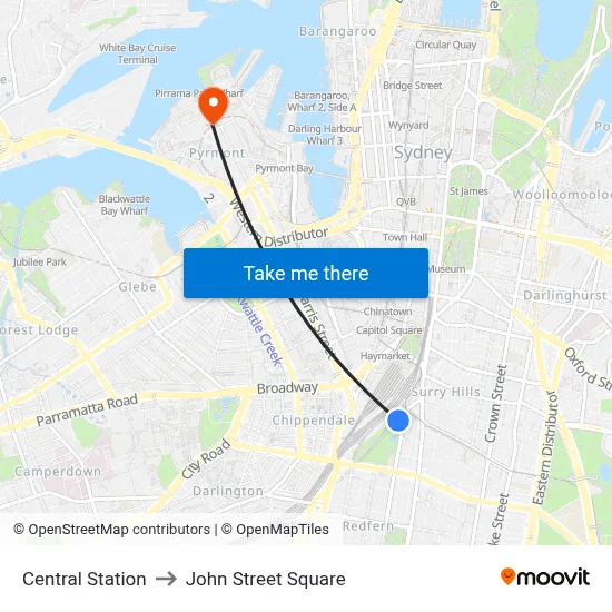 Central Station to John Street Square map