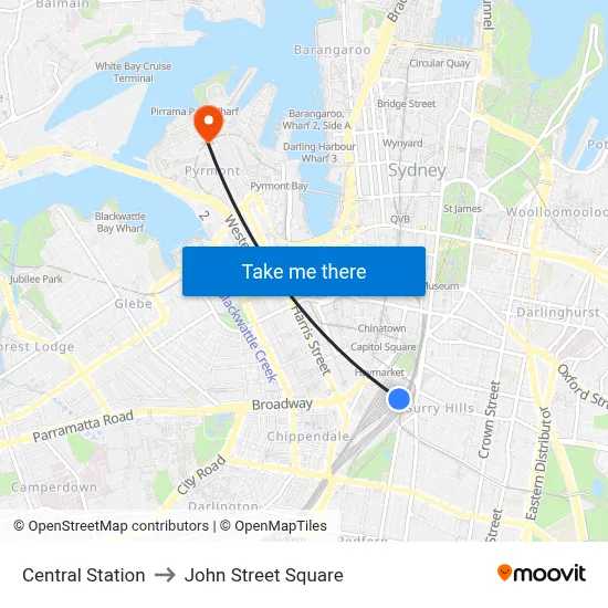 Central Station to John Street Square map