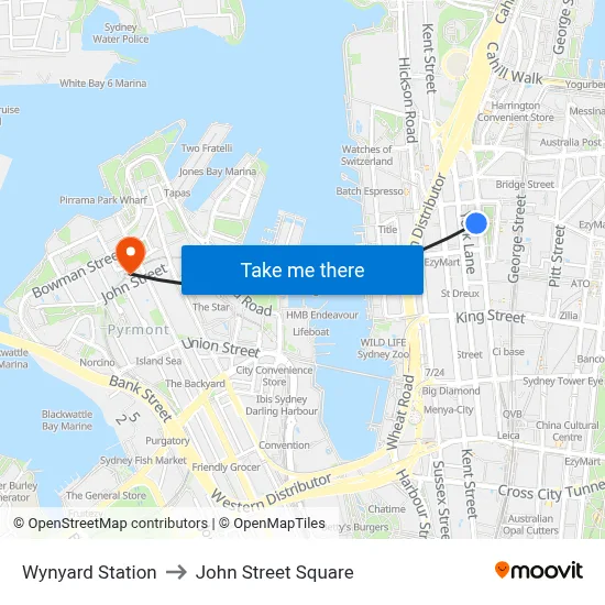 Wynyard Station to John Street Square map