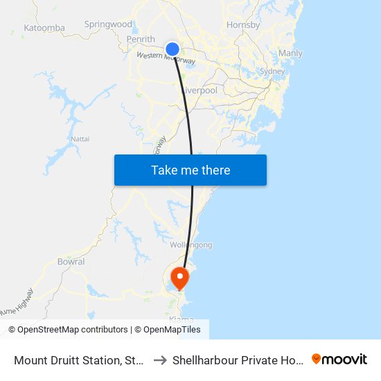 Mount Druitt Station, Stand H to Shellharbour Private Hospital map