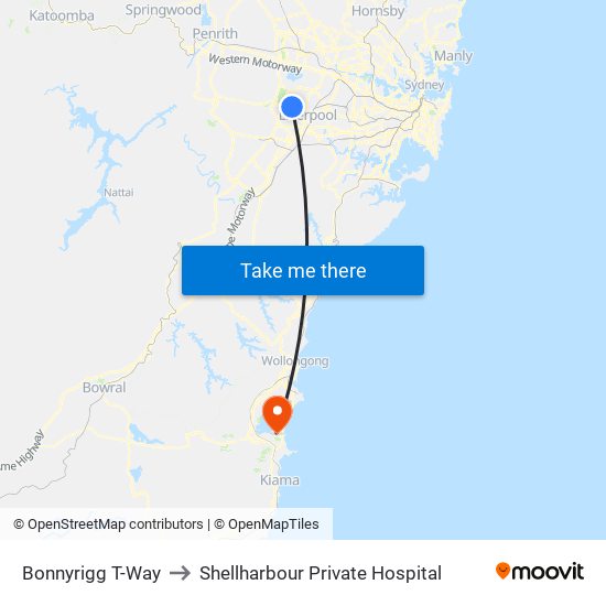 Bonnyrigg T-Way to Shellharbour Private Hospital map