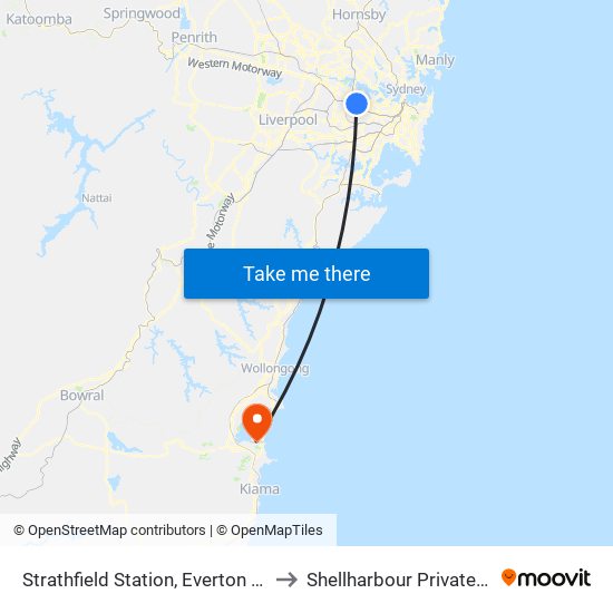 Strathfield Station, Everton Rd, Stand B to Shellharbour Private Hospital map