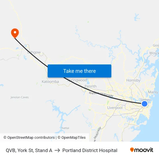 QVB, York St, Stand A to Portland District Hospital map