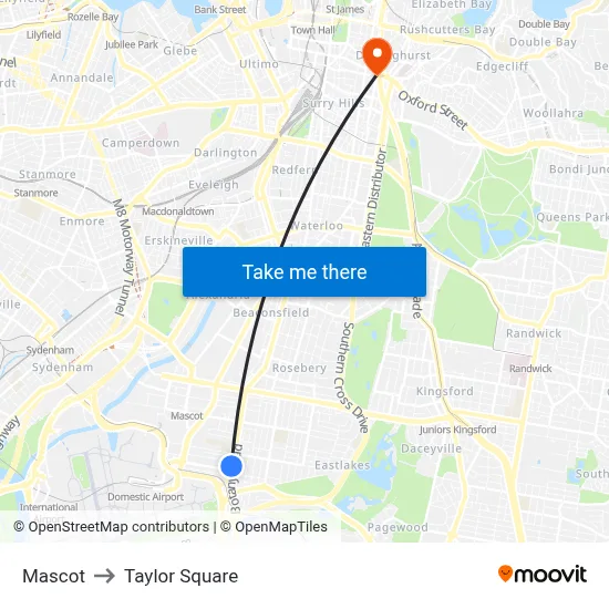 Mascot to Taylor Square map