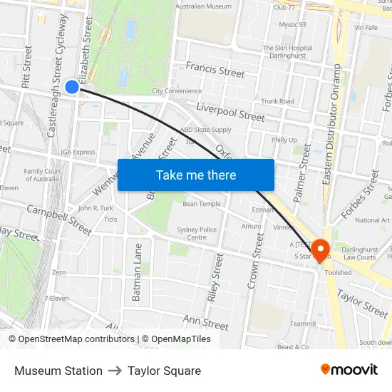 Museum Station to Taylor Square map