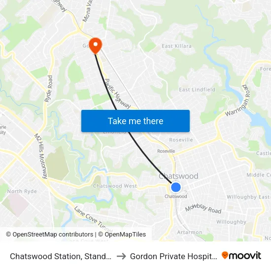 Chatswood Station, Stand C to Gordon Private Hospital map