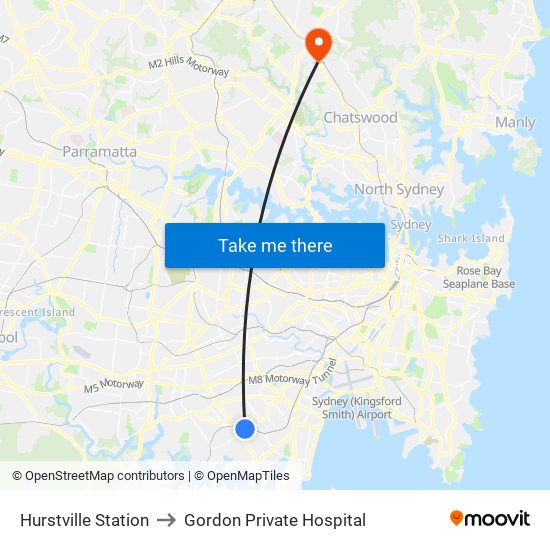 Hurstville Station to Gordon Private Hospital map