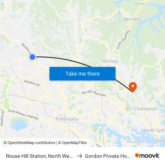 Rouse Hill Station, North West Twy to Gordon Private Hospital map