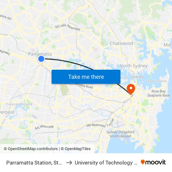 Parramatta Station, Stand A4 to University of Technology Sydney map