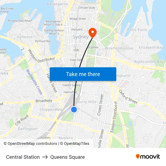 Central Station to Queens Square map