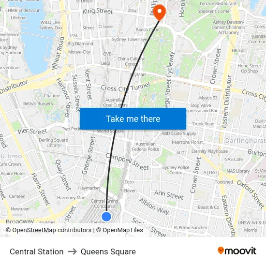 Central Station to Queens Square map