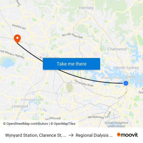 Wynyard Station, Clarence St, Stand Q to Regional Dialysis Centre map