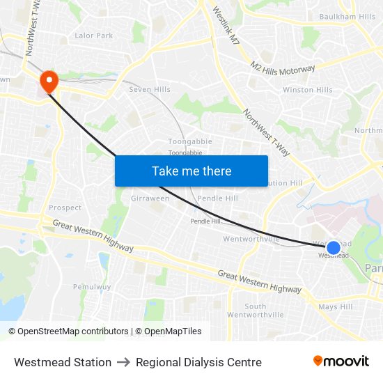 Westmead Station to Regional Dialysis Centre map