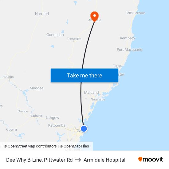 Dee Why B-Line, Pittwater Rd to Armidale Hospital map