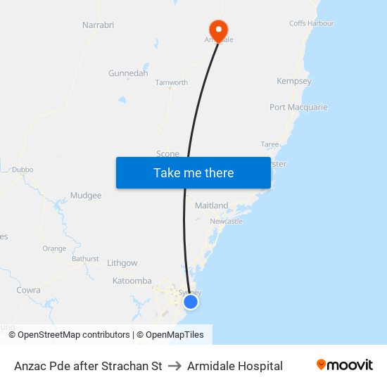 Anzac Pde after Strachan St to Armidale Hospital map