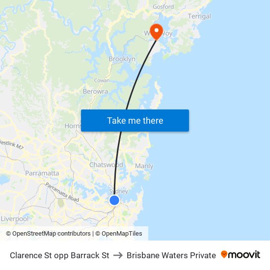 Clarence St opp Barrack St to Brisbane Waters Private map