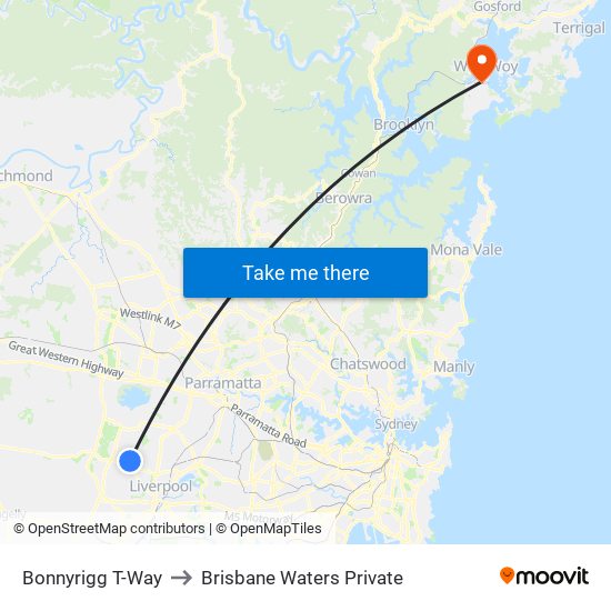 Bonnyrigg T-Way to Brisbane Waters Private map