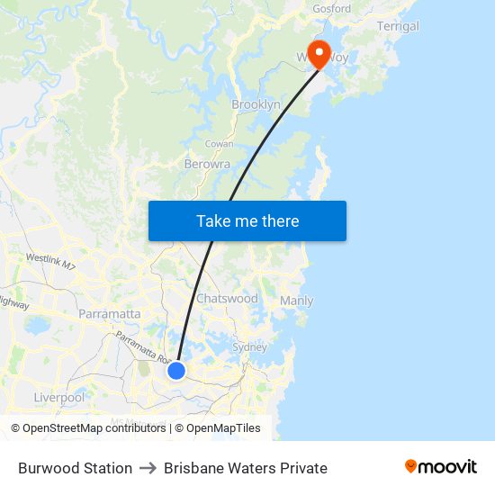 Burwood Station to Brisbane Waters Private map