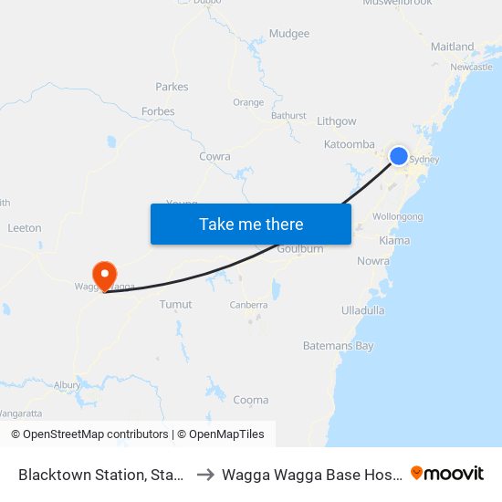 Blacktown Station, Stand M to Wagga Wagga Base Hospital map