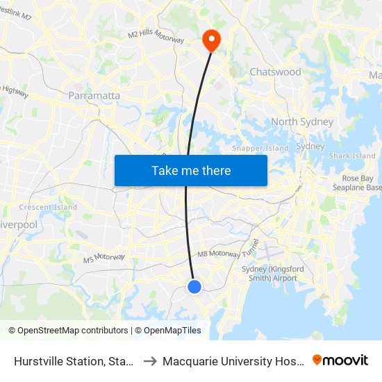 Hurstville Station, Stand B to Macquarie University Hospital map