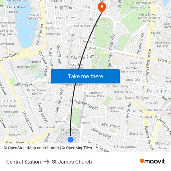 Central Station to St James Church map