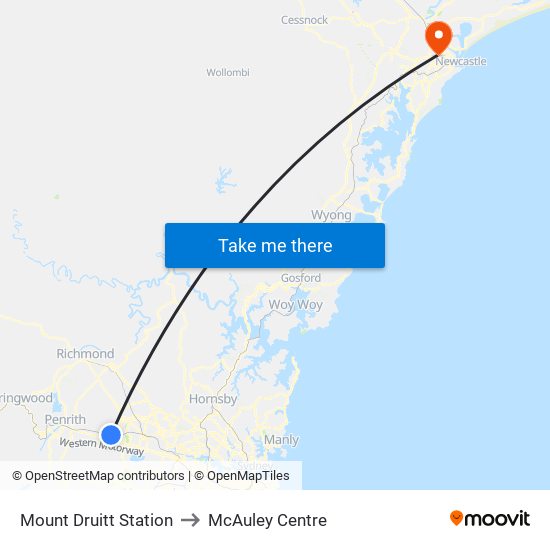 Mount Druitt Station to McAuley Centre map