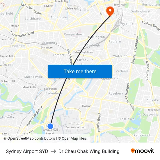 Sydney Airport SYD to Dr Chau Chak Wing Building map