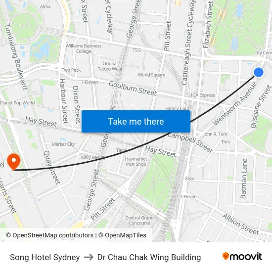 Song Hotel Sydney to Dr Chau Chak Wing Building map