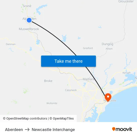 Aberdeen to Newcastle Interchange map