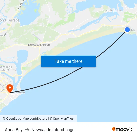 Anna Bay to Newcastle Interchange map