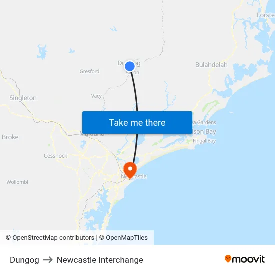 Dungog to Newcastle Interchange map
