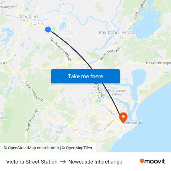 Victoria Street Station to Newcastle Interchange map