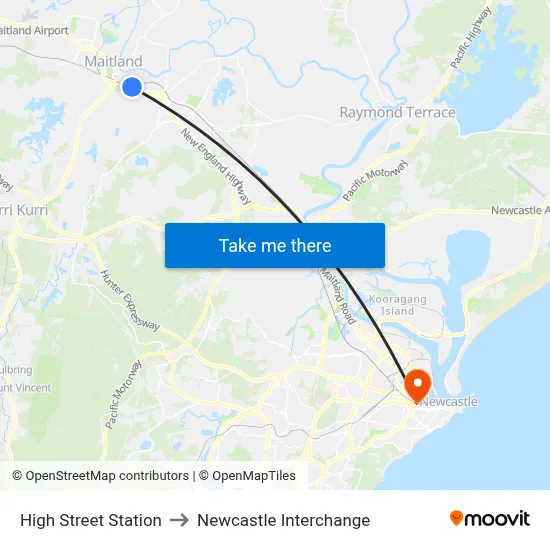 High Street Station to Newcastle Interchange map
