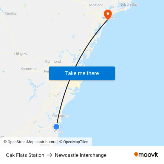 Oak Flats Station to Newcastle Interchange map