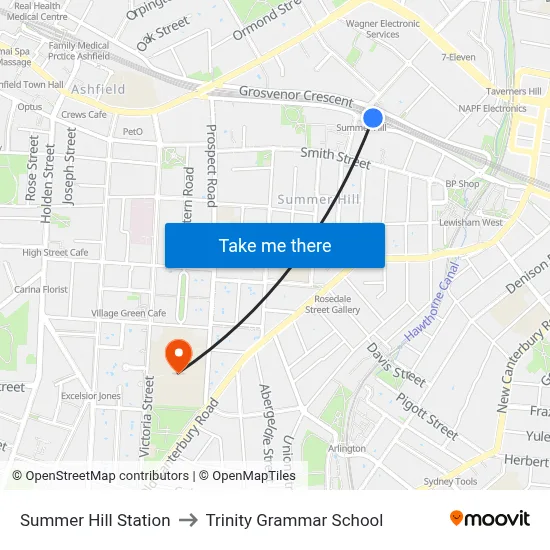 Summer Hill Station to Trinity Grammar School map