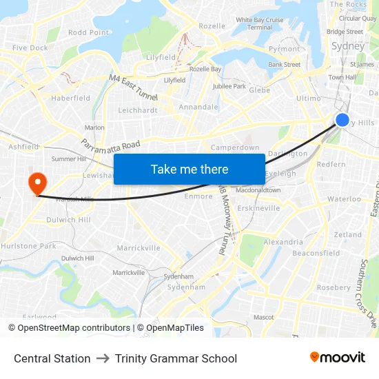 Central Station to Trinity Grammar School map