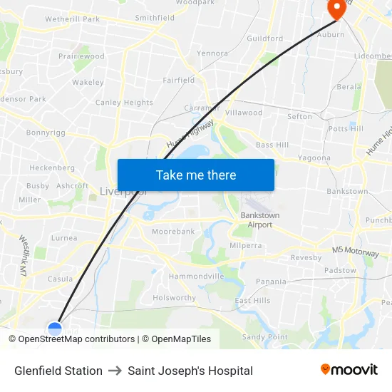 Glenfield Station to Saint Joseph's Hospital map