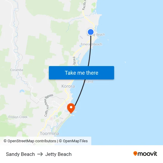 Sandy Beach to Jetty Beach map