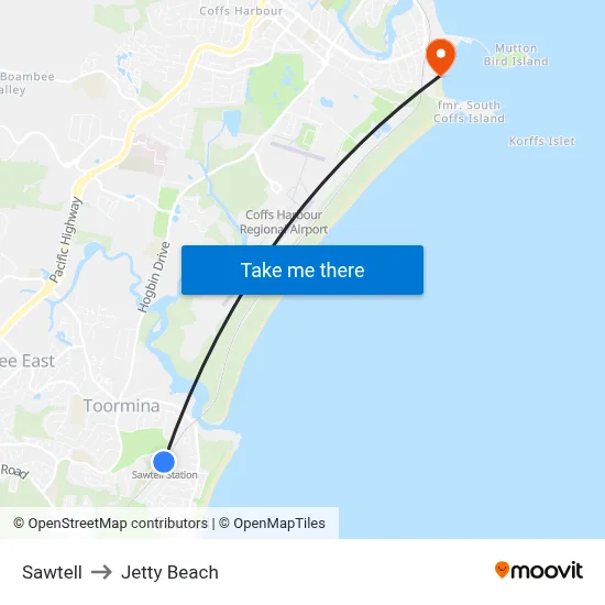 Sawtell to Jetty Beach map