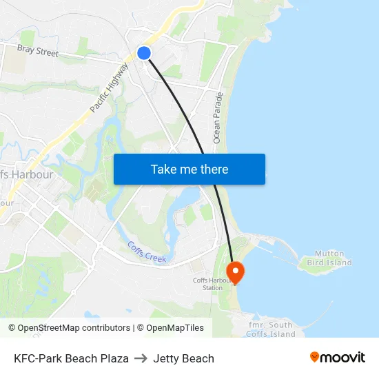 KFC-Park Beach Plaza, Coffs Harbour NSW 2450 to Jetty Beach map